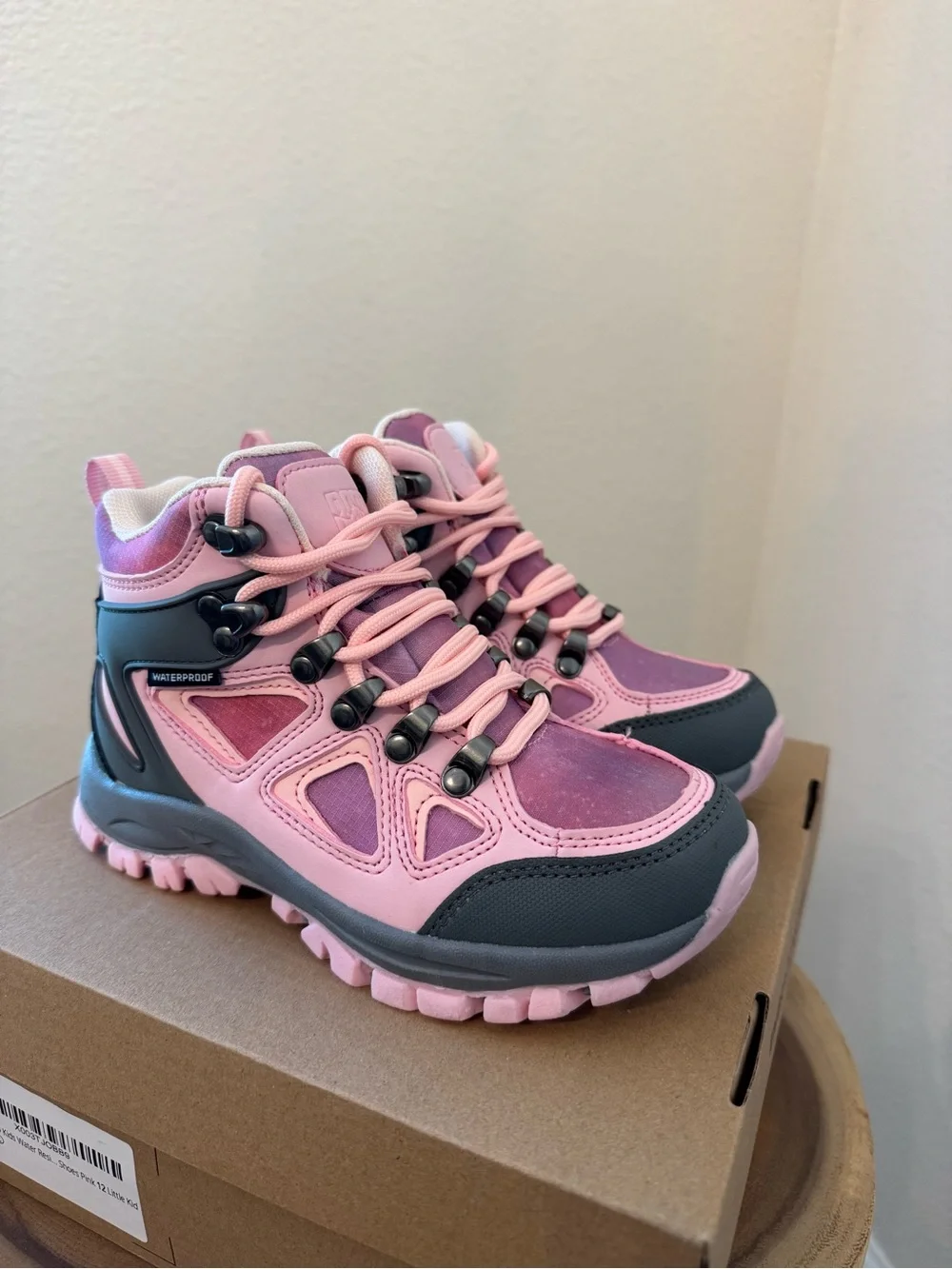 RCORD Kids Hiking Boots Pink Gray Little Kids Size 12 Water Resistant NIB
